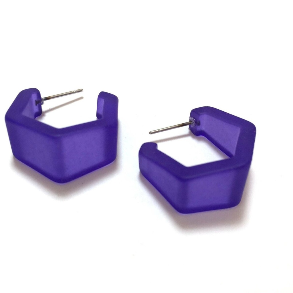 Cobalt Blue Hexagon Geo Hoop Frosted Hoops 22$